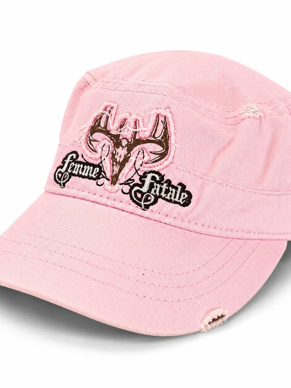 Buck Wear Pink Femme Fatale Deer Skull Distressed Cadet Military Cap One Size